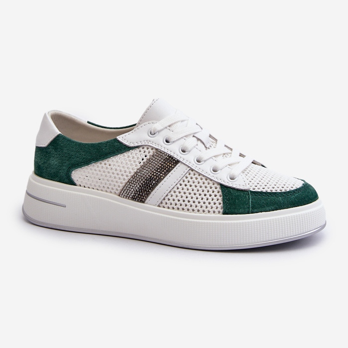 S.Barski D&amp;A Tênis feminino de couro LR110 Verde-Branco 1