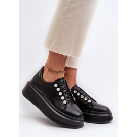 Tênis feminino de couro em plataforma enorme preto S.Barski LR628 2