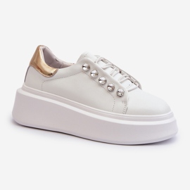 Tênis feminino de couro em plataforma enorme branco S.Barski LR628 1