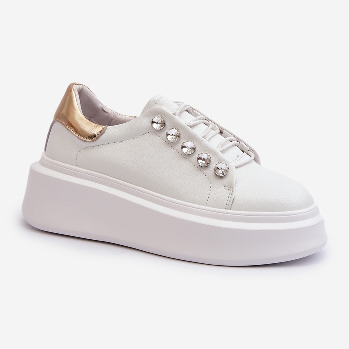 Tênis feminino de couro em plataforma enorme branco S.Barski LR628 1