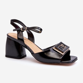 S.Barski Sandálias elegantes de couro envernizado com decoração preta D&amp;A MR38-202 preto 2