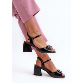 S.Barski Sandálias elegantes de couro envernizado com decoração preta D&amp;A MR38-202 preto 1