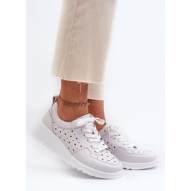 Tênis de cunha feminino openwork couro natural cinza claro S.Barski LR482 2