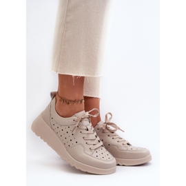 Tênis de cunha feminino Openwork, couro natural, bege S.Barski LR482 2