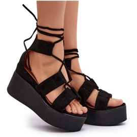 Seastar Sandálias femininas com cadarço pretas Helavi preto 4