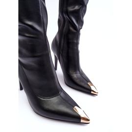 S.Barski MR870-59 Botas de couro acima do joelho com salto alto, pretas preto 4