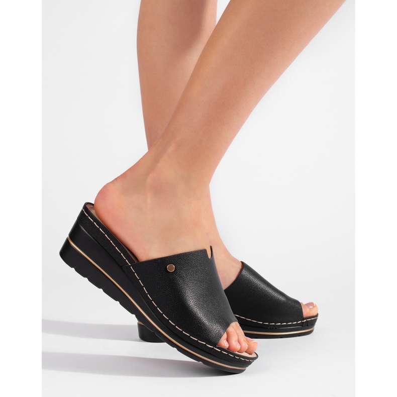 Sandálias femininas pretas confortáveis ​​de cunha preto 1