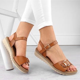 Sandálias femininas de cunha com fivela, marrom, Sergio Leone SK078H castanho 1