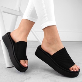 Chinelos femininos de tecido preto por Sergio Leone SK083H 1