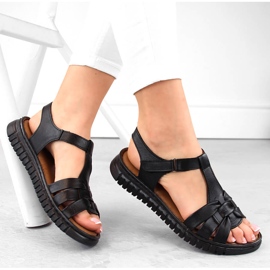 Sandálias femininas de couro com velcro, pretas Artiker 54C0812 preto 1