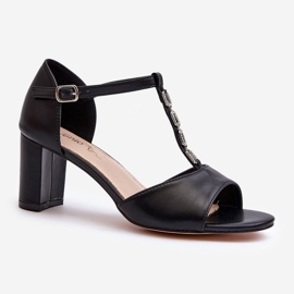 Sandálias femininas de salto alto com alça decorativa, couro ecológico, Triavera preta preto 1