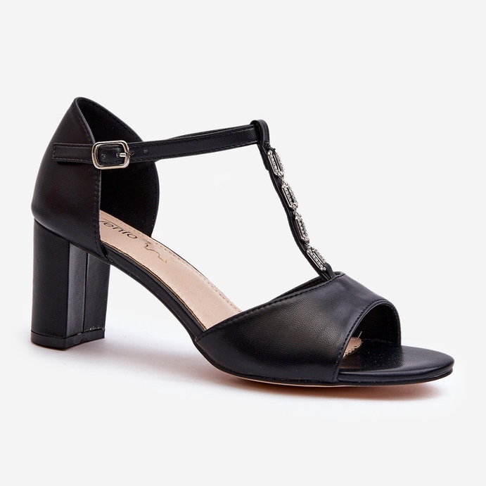 Sandálias femininas de salto alto com alça decorativa, couro ecológico, Triavera preta preto 1