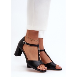 Sandálias femininas de salto alto com alça decorativa, couro ecológico, Triavera preta preto 2