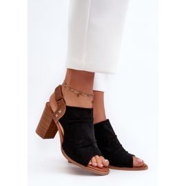 Sandálias femininas abertas com salto alto Rosca preta preto 2