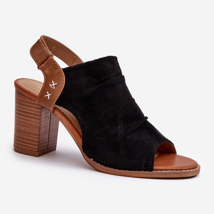 Sandálias femininas abertas com salto alto Rosca preta preto 1 Sandálias femininas abertas com salto alto Rosca preta preto 1