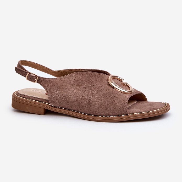 Sandálias Femininas Elegantes Com Decoração Eco Camurça S.Barski KV27-058 Marrom 1