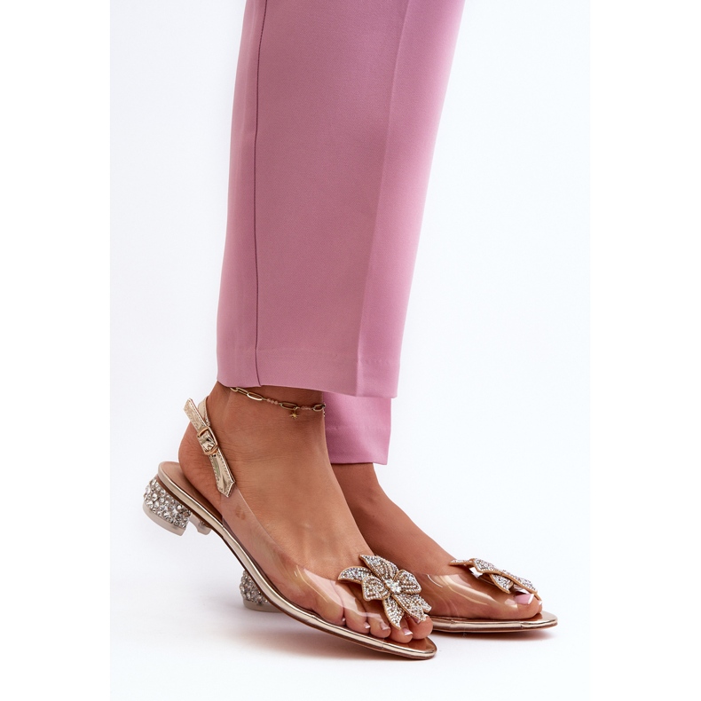 S.Barski Sandálias transparentes de salto baixo com decoração dourada D&amp;A MR38-383 dourado 2