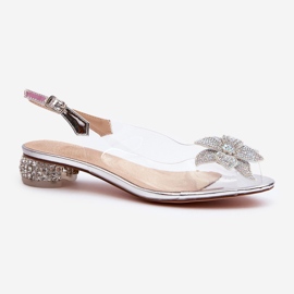 S.Barski Sandálias transparentes de salto baixo com decoração prateada D&A MR38-383 prata 2 S.Barski Sandálias transparentes de salto baixo com decoração prateada D&A MR38-383 prata 2