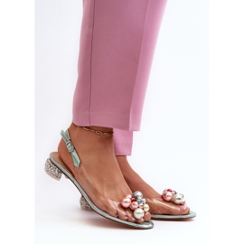 S.Barski Sandálias Transparentes de Salto Baixo com Decoração Verde D&amp;A MR38-368 2