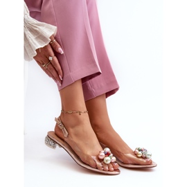S.Barski Sandálias transparentes de salto baixo com decoração Rose Gold D&amp;A MR38-368 rosa 1