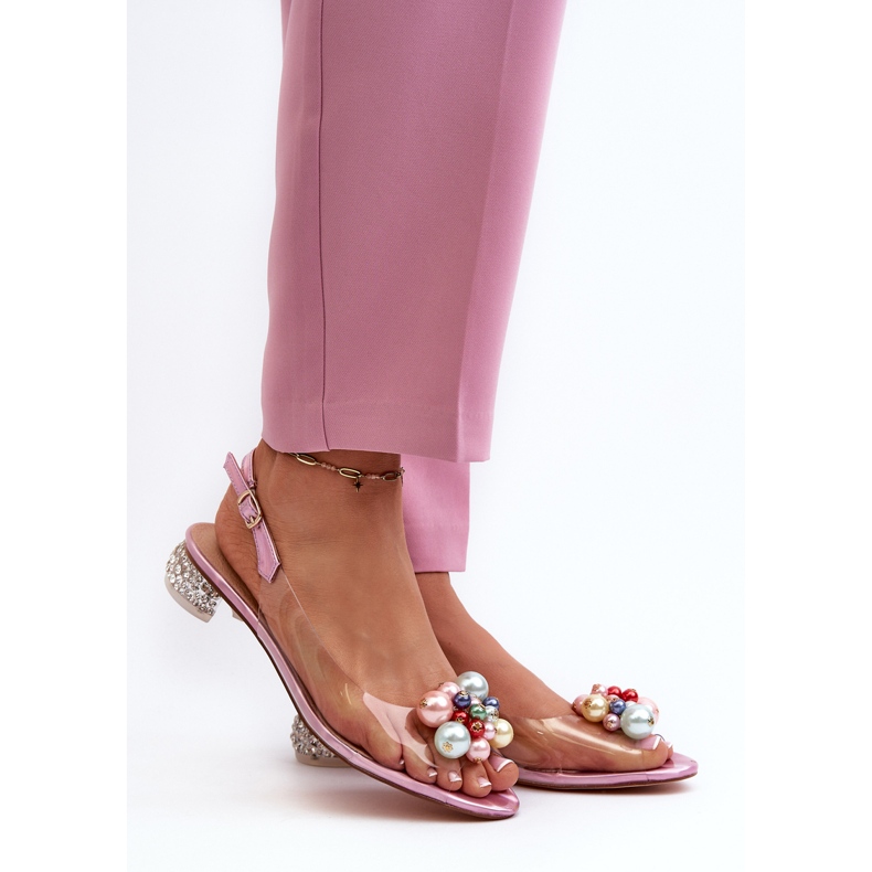 S.Barski Sandálias transparentes de salto baixo com decoração rosa D&amp;A MR38-368 2