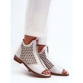 Zazoo 977/L Sandálias perfuradas de couro com zíper, brancas branco 2