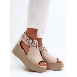 Sandálias de cunha de couro Zazoo 1732, bege 2