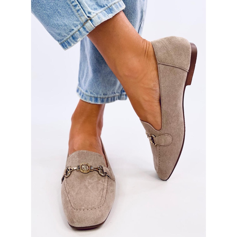 Mocassins de mulher Rhona Khaki com fivelas bege 1