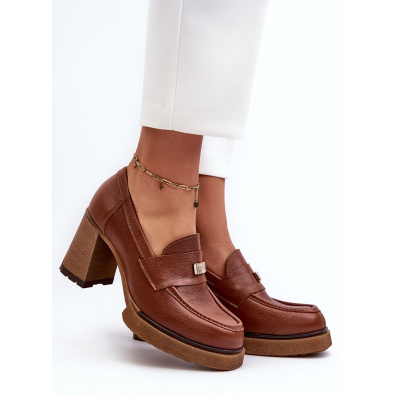 Sapatos de salto alto de couro marrom Zazoo 20169 castanho 2