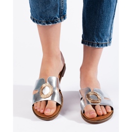 Chinelos femininos prateados prata 1