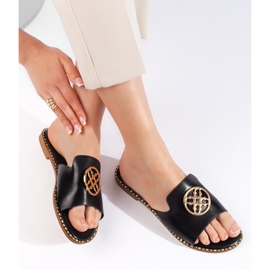 Slides planos femininos negros preto 1