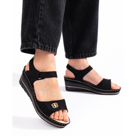 Sandálias de camurça preta com cunha preto 1