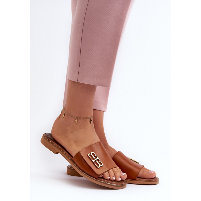 Zazoo 40384 chinelos femininos elegantes de couro, marrom castanho 2