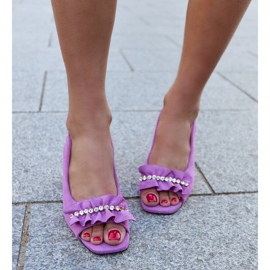 Sandália Mukaram de salto alto com babado decorativo roxo 1