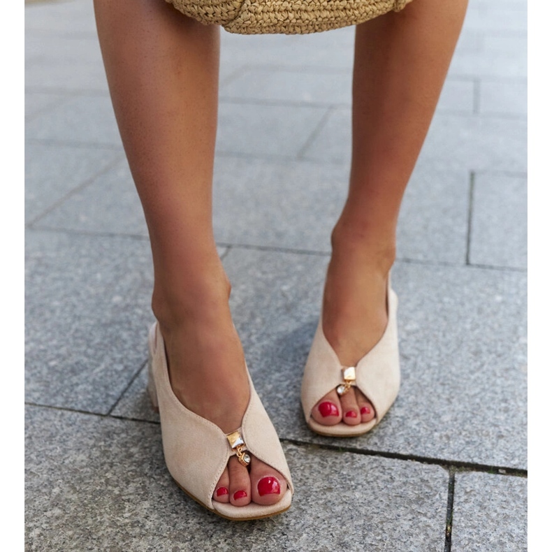 Sandálias bloco com palmilha de couro Shamoun bege 1