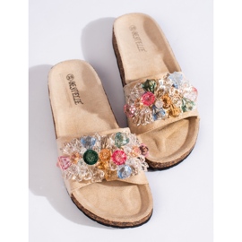 Chinelos femininos de camurça bege 1