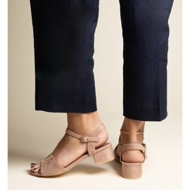 Sandálias bege escuro de salto baixo com fivela Horner 2