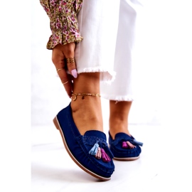 Evento Mocassins femininos de camurça com franjas, azul marinho 2