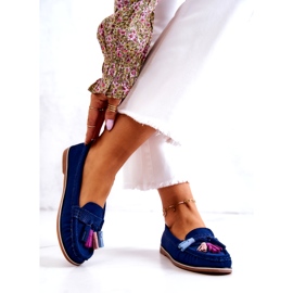 Evento Mocassins femininos de camurça com franjas, azul marinho 3