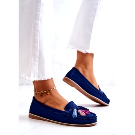 Evento Mocassins femininos de camurça com franjas, azul marinho 5