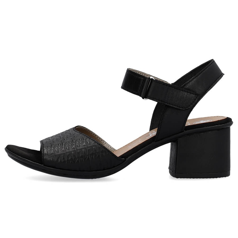 Sandálias femininas confortáveis ​​de couro de salto alto com velcro, pretas Rieker 64693-00 preto 1