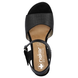 Sandálias femininas confortáveis ​​de couro de salto alto com velcro, pretas Rieker 64693-00 preto 2