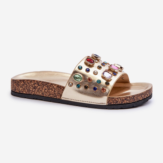 Chinelos femininos com decorações S.Barski MY122 dourado 1