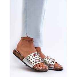 Chinelos femininos com decorações S.Barski MY122 prata 1