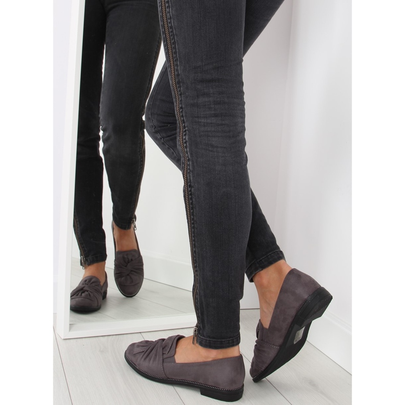 Mocassins femininos com laço cinza cinza 2
