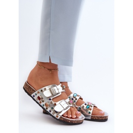 Chinelos femininos decorados com fivelas S.Barski MY121 prata 2