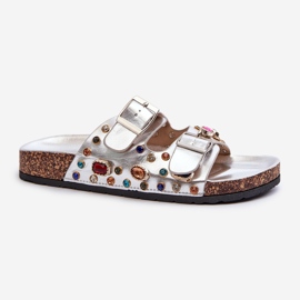 Chinelos femininos decorados com fivelas S.Barski MY121 prata 1