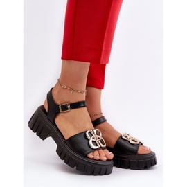 Sandálias femininas de couro com decoração dourada, pretas Vinceza 7910 preto 2