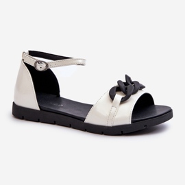 Sandálias rasteiras femininas com corrente Vinceza 17320 brancas branco 1