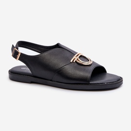 Sandálias rasteiras femininas com decoração dourada Vinceza 17319 pretas preto 1